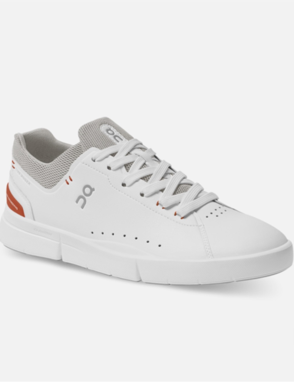 On Running Mens White Sneakers with Gray and Orange Details